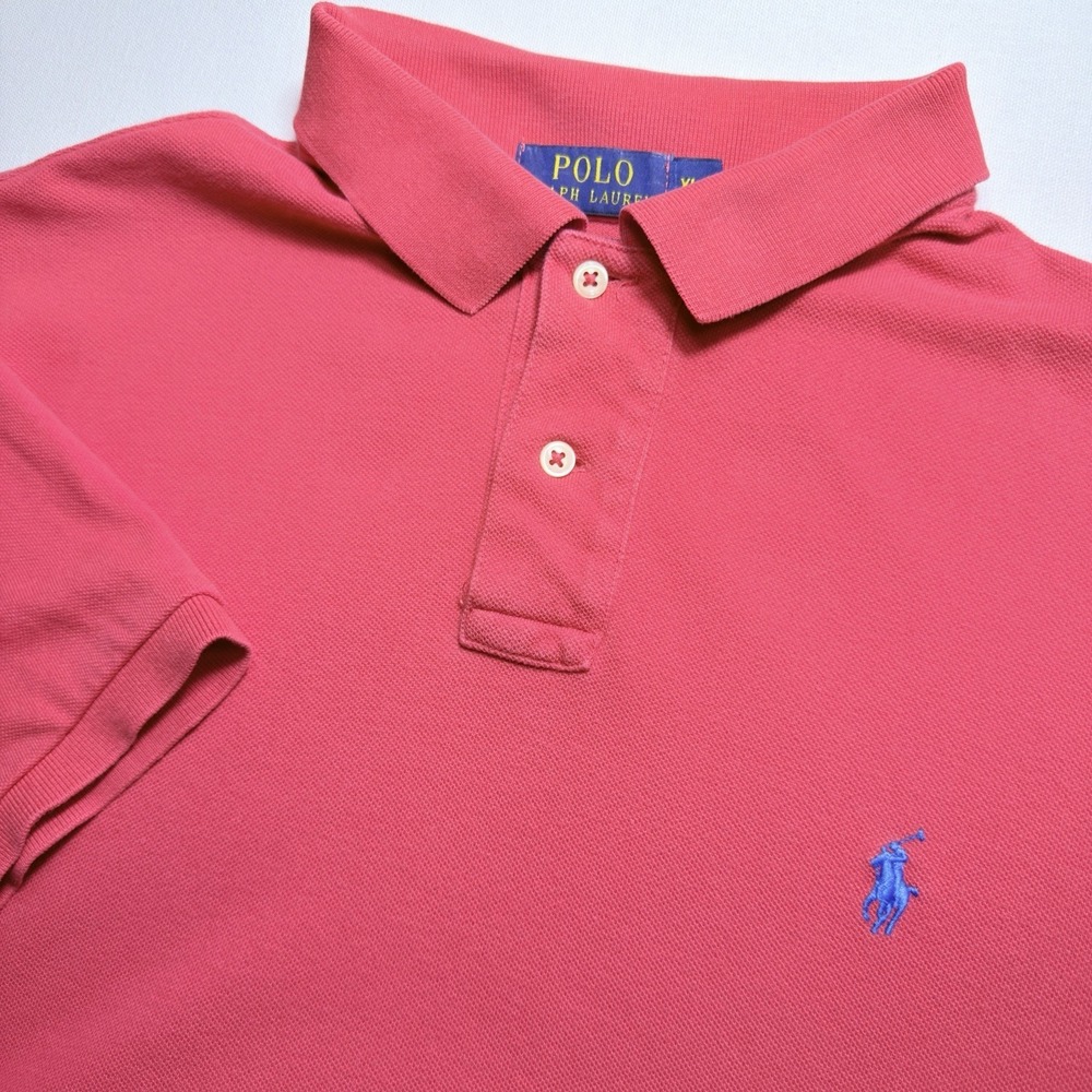 Polo Ralph Lauren XL Light Red Polo Slim Fit Blue Pony Preppy Golf  Faded Shirt
